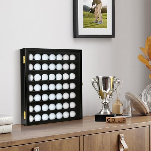 Image of TJ.MOREE White Golf Ball Display Case for 49 Balls, Golf Ball Holder Display Case Wall Mount, Shadow Box with Locks for Collector Memorabilia Autograph Balls