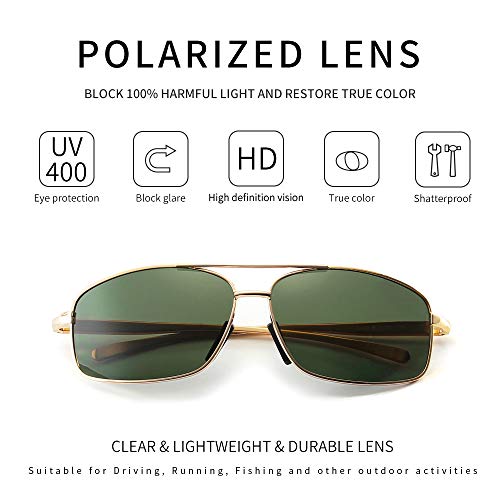 Sungait Ultra Lightweight Rectangular Polarized Sunglasses Uv400 Protection (Gold Frame Green Lens, 62) Metal Frame 2458 Jkmlv #TOP1