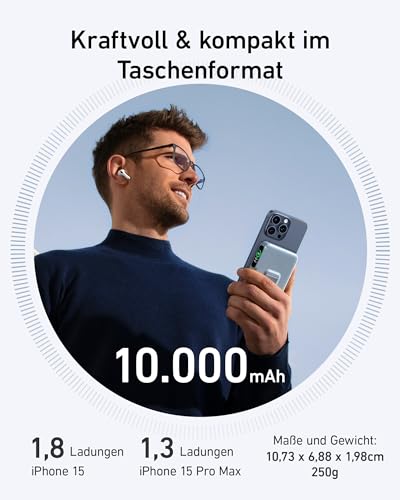 Anker MagGo magnetische Powerbank 10000mAh Qi2 15W mit Halterung – Ansicht 4