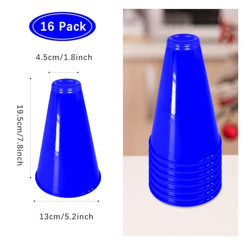 16 Pcs Cheer Megaphone for Party Blue DIY Plastic Megaphone Accessory for School Outdoor Activities Party Favors Sports Match Game (16 Pcs, Blue)