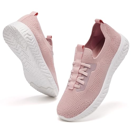 Mioceko Basket Femme Chaussure de Sport Orthopediques Léger Confortable Mode Slip on Running Sneaker Jogging Gym Outdoor sans Lacets Respirantes Sneakers Rosa 39 EU