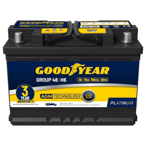 Image of Goodyear 48-H6-AGM BCI Group Size 48 12V 70 AH, 120RC, 760 CCA Platinum series Rechargeable AGM Maintenance Free Automotive Battery