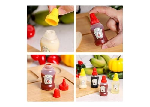Image of 4 Pc Mini Ketchup Squeeze Bottles 25ml | Refillable Plastic Containers for Sauce Honey Mustard Syrup | Portable Leak Proof Bottles for Lunchbox Picnic Travel