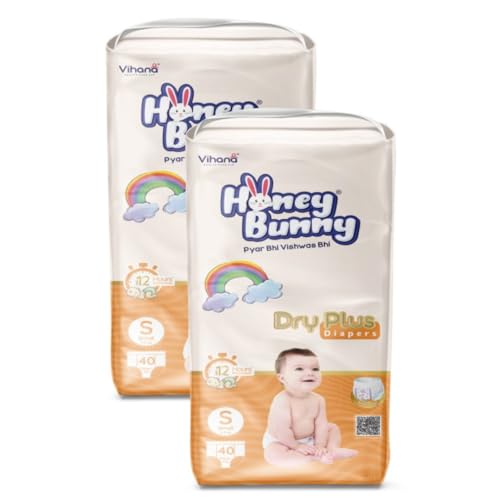 Image of Honey Bunny Baby Diaper Pants | Dry Plus Protection with 360 Soft Elastic Waistband | Upto 12 Hours Protection | Bubble Sheet Technology for Advanced Absorption | Small (4 to 8 kg), 80 Pants