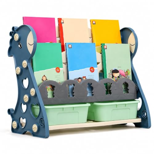 Image of Hukimoyo Book Shelf Cabinet for Kids with Toy Organizers Storage Box for Home Front Facing Display Storage Bookshelf Rack for Kid, 3‑Tier Book Shelves for Kids with Storage Bin