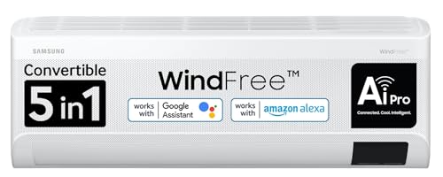 Image of Samsung 1 Ton 3 Star WindFree Convertible 5in1 Inverter Wi-Fi Enabled Split AC (Copper, Anti-bacterial Filter, 2023 Model AR12CYLANWK White)