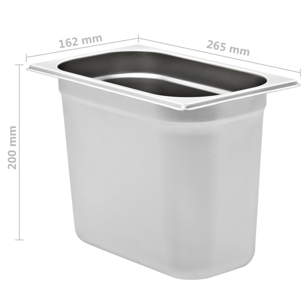 Recipientes de gastronomía GN 1/4 de acero inoxidable 265 x 162 x 200 mm, 4 unidades apilables para Bain-Marie Chafing Dish Buffet para mantener caliente y uso en restaurantes, hoteles, fiestas