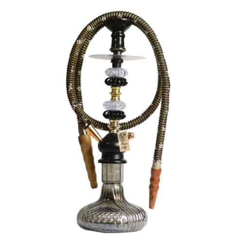 Image of Russian Hookah, 40.6 cm Height, Black Glass with Crystal and Gold Accents