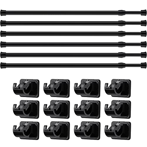 Spring Tension Curtain Rod Black Extendable Tension Curtain Rod Adjustable Tension Rod with Self Adhesive Hook Curtain Rods for Windows 15.7 to 27.5 Inch, Closet, Wardrobe, Bookshelf(6 pieces)