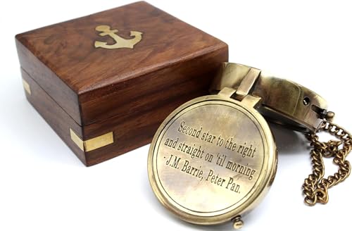 Brújula Vintage de Latón con Caja de Madera y Cita Grabada miniatura 1