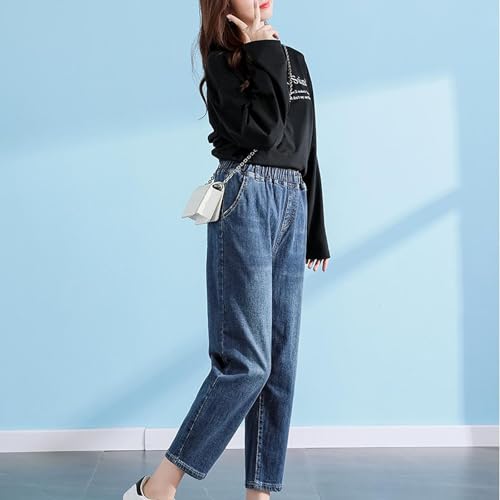 Women's Barrel Jeans Plus Size Baggy Barrel Denim Pants Elastic Waist Loose Cropped Horseshoe Jeans2