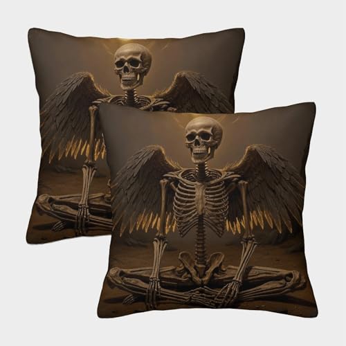 Fundas De Cojines con Esqueleto Juego De 2 Funda De Almohada Esqueleto Alas Ángel Cuadradas Poliéster Decorativa para Sofá Cama Hogar 50x50cm