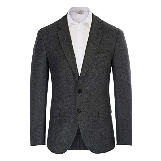 Mens Blazer Suit 2 Button Wool Blend Blazer Notch Lapel Houndstooth Grey, M