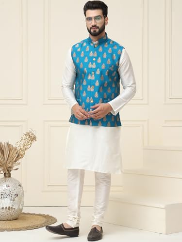 Image of SOJANYA (Since 1958 Men's Silk Blend Kurta Pyjama With Nehrujacket Set
