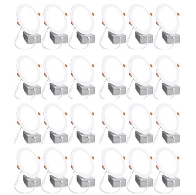 Aophatop 24 Pack 6 Inch 6000K Daylight Ultra-Thin LED Recessed Ceiling Light with Junction Box, 1080LM Brightness, LED Lights Canless Wafer Downlight 12W 110W Eqv Can-Killer Downlight.