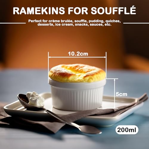 White Porcelain Ramekins, 200ML Baking Cups for Souffle, Porcelain Souffle Dish for Small Cakes, Creme Brulee,Pudding and Ice Cream Sauce and Dips- Durable Pack of 6 - Image 3