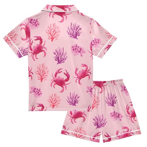 ALAZA Crab Coral Reef Stylish Satin Pajamas Set Short Sleeve Button Down Sleepwear Summer Pjs 2 Piece2