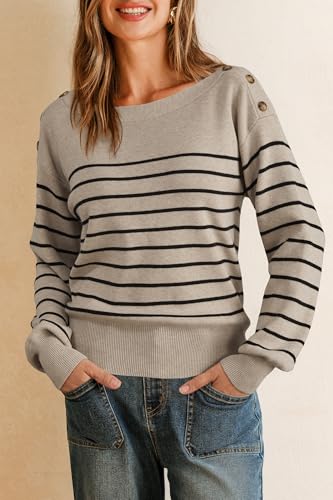 Arach&Cloz Women's Wool Blend Striped Boat Neck Fall Dressy Casual Sweater Tops 20252