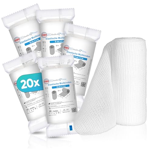 Health Press Bande de gaze -Bandage (6cm x 4m) 20 rouleaux -Bande élastique -Dispositif médical -Bande de fixation testée dermatologiquement -Bandage Idéal pour les premiers soins & le soin des plaies