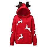 EVAEVA Pullover für Frauen, locker, lässig, mit Kapuze, Weihnachtsdruck, langärmlig, dick, warm, Damen Sweatjacke Hoodie Pullover Oberteile Kapuzenpullover Casual Hoodie Sweatshirt