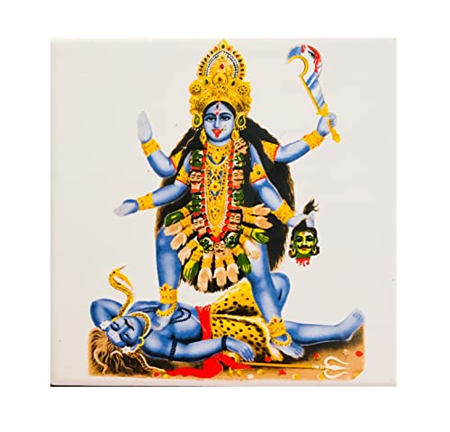 Image of Ceramic Devi Kali Tiles for Home Entrance, Temple, Office - 6 x 6 Inch