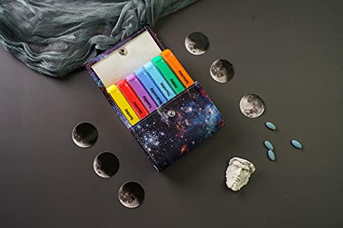 Pill Organizer,LIZIMANDU Weekly Travel Pill Case Box Medication Reminder Daily AM PM, Day Night 7 Compartments,for 4 Times A Day, 7 Days a Week-Includes Leather PU Carrying Case(Star Night)