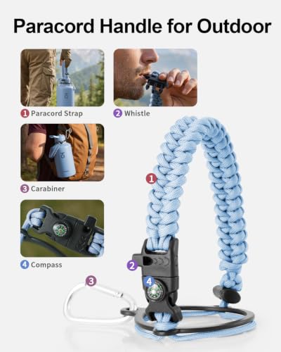 Image of Trebo 64 oz Water Bottle Stainless Steel with 3 Lids, Paracord Handle & Bag