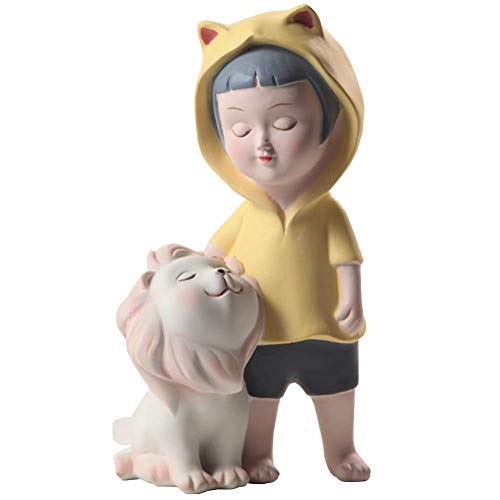 Sculpture lion et fille en résine aux finitions soignées pour chambre