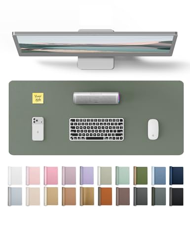 Image of YSAGi Leather Desk Pad Protector, Office Desk Mat, Large Mouse Pad, Non-Slip PU Leather Desk Blotter, Laptop Desk Pad, Waterproof Desk Writing Pad for Home (23.6 inch x 13.8 inch, Dark Green)
