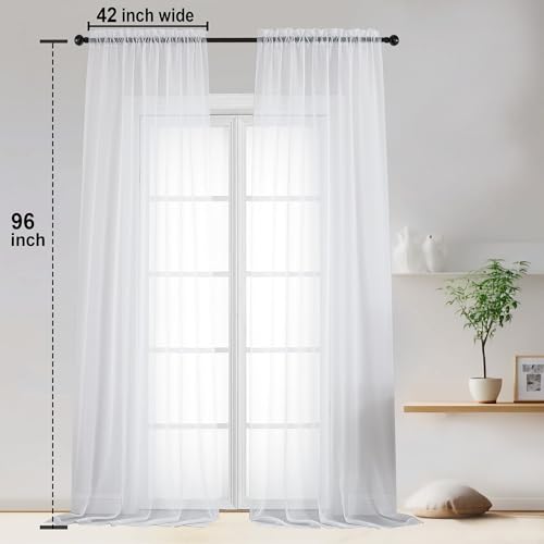 image for OWENIE White Sheer Curtains 96 Inches Long, Elegant Sheer Curtains for