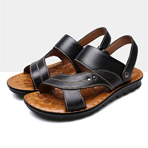 Men's Sandals Men's Leather Beach Shoes Casual Shoes Slippers Stripe Sandals Rubber Mens Shoes(40)2