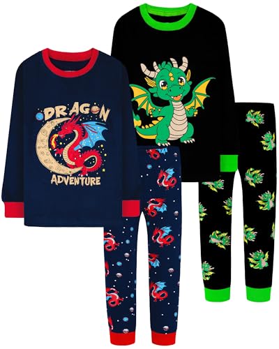 Image of DAUGHTER QUEEN Boys Pajamas Set 100% Cotton Pjs Long Sleeve Pajamas for Big Boys Dragon Pj Kids Sleepwear Clothes Jammies Size 12 11 10-12 Youth Years
