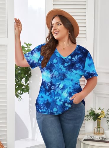 Image of ForHailey Women's Plus Size Short Sleeve Tee Shirt V Neck Basic Ladies Loose Fit T Shirt 1X-5X
