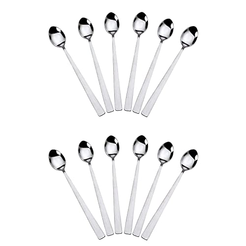 Image of Long Handle Spoon, Long Mixing Stirring Spoon for Iced Tea, Coffee Suitable for Tall Glasses, Cocktail Bar Stainless Steel Long Handle Spoon, Soda Spoon, Milkshake Spoon (12 pcs Long)