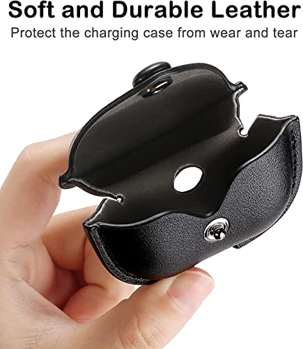 Image of Genuine Leather Case Compatible with AirPods Pro 3rd Gen (2025), VOMA Protective Cover for Apple AirPods Pro 3 Wireless Charging Case with Keychain and Snap Lock Black
