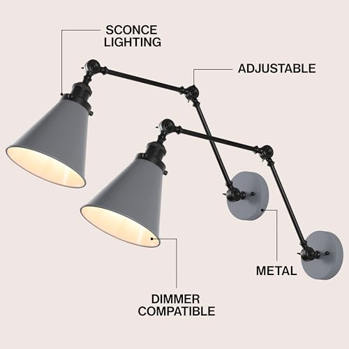 Image of JONATHAN Y Rover 1-Light Wall Sconce 7 inch, Gray /Black, Set of 2