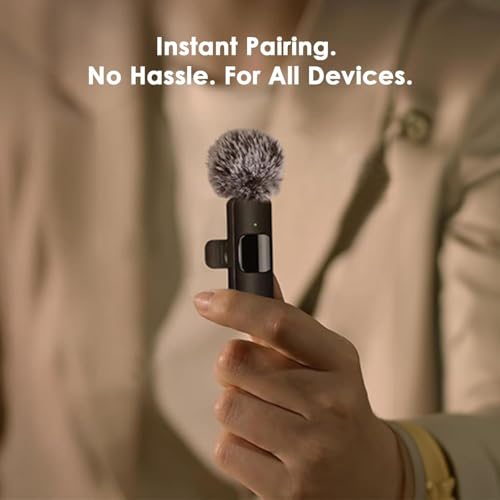 Image of K9 Dual Wireless Lavalier Microphone for Android /iPhone - 3-in-1 Collar Mic with USB-C & Lightning Plug | Furry Windscreens | Noise Cancellation, Vlogging, YouTube, Interviews, Reels for Kids and Adults. (Black)