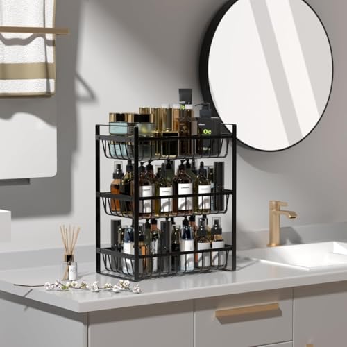 Image of 2 Tier Countertop Fruit and Vegetables Basket | Multipurpose Storage Organize Stand for Kitchen, Dining Table and Bathroom (3 Tier Black)