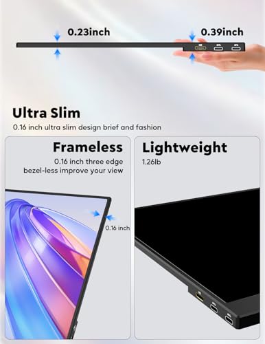 Image of 15.6 inch Portable Monitor with Adjustable Stand, 1080P FHD IPS Screen Extender, USB-C /HDMI Port, Ultra Slim Travel Monitor with Eye Protection, Plug and Play for Laptop /PC /Mac /Android /Switch /PS5