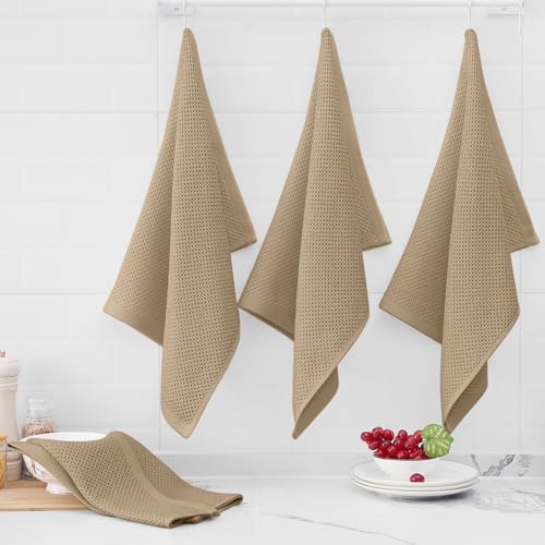 Image of Homaxy 100% Cotton Oversized Waffle Weave Kitchen Dish Towels, Ultra Soft Absorbent Quick Drying Cleaning Towel, 20x28 Inches, 8-Pack, Tan