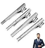 4PCS Silver Tie Clips for Men, Stainless Steel Tie Clip, Suitable for Formal Business Wedding Christmas Father’s Day Gift (Silver)
