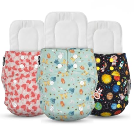 Image of Little Pea Adjustable Cloth Diaper for Babies (3 Months-3 Years) | Leak-Proof, Washable & Reusable | Includes 3 Diaper + 3 Absorbent Pad | Free Size (5-18 kg) | Pack of 3