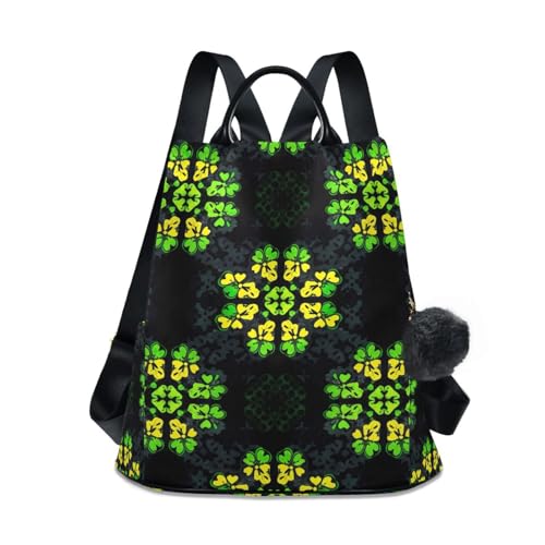 Sac à dos décontracté femme vert jaune trèfle noir zippé tendance