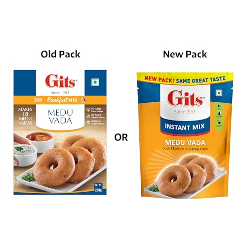 Image of Gits Medu Vada Breakfast Mix, Makes 18 per Pack, Pure Veg, South Indian Breakfast Mix, 200g