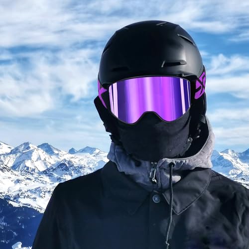 EXP VISION Ski/Snowboard Goggles Parent-child Snow Goggles Over Glasses for Men, Women Youth (Adult Ski Goggles-Purple)