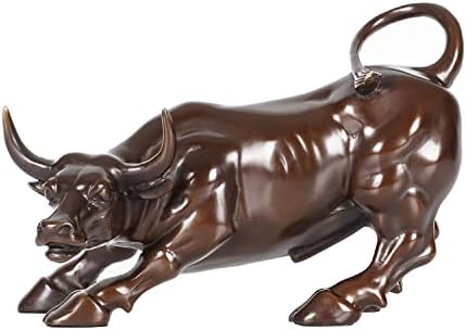 NILEEBUKER Bronze Wall Street Bull Statue Sculpture Stock Market Charging Bull Animal Figurine Art Home Office Decor 7.8" L