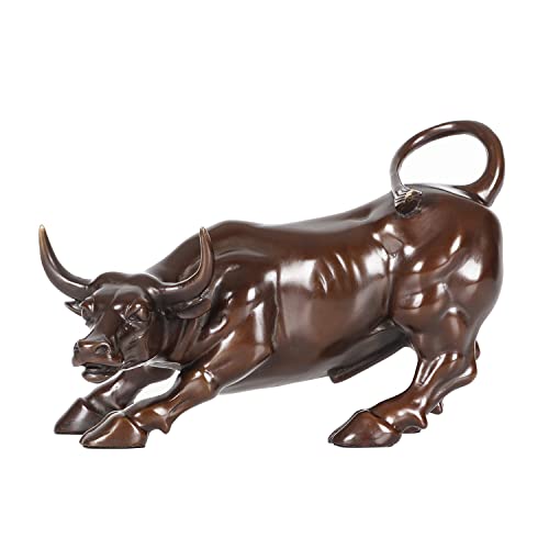 Nileebuker Bronze Wall Street Bull Statue Sculpture Stock Market Charging Bull Animal Figurine Art Home Office Decor 7.8" L #TOP1