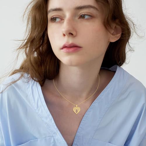 KECHO 14k Solid Gold Angel Wings Necklace for Women Real Gold Guardian Angel Pendnat Jewelry for Women2