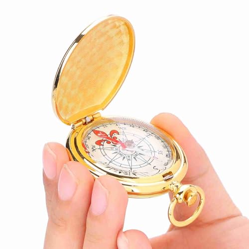 2 Pcs Golden Antique Navigation Compass Keychain – Water Proof Flip-Open Pocket Compass for Outdoor Camping & Hiking miniatura 5