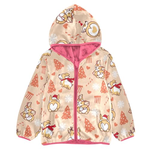 OTVEE Merry Christmas Corgi Dogs Kids Hoodie Jacket Fall Spring Full Zip Warm Outwear Coat